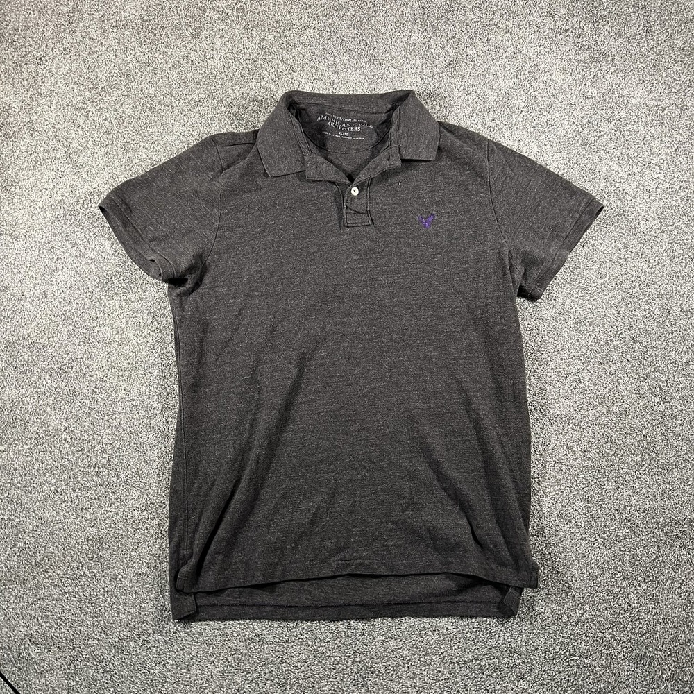 American Eagle Polo Shirt Charcoal Gray Stretch Short Sleeve Men’s XL Casual